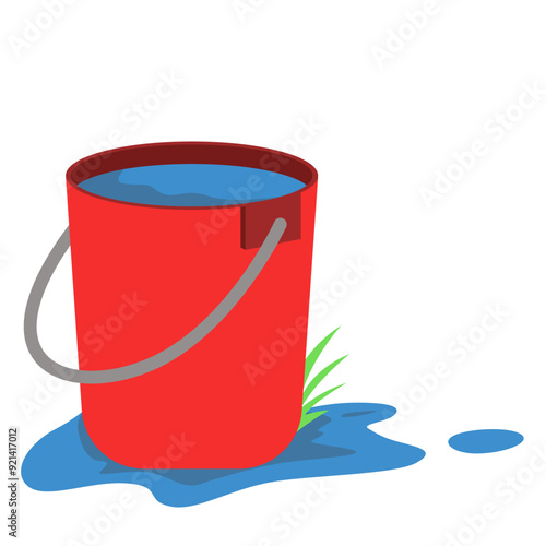 red bucket filled with water