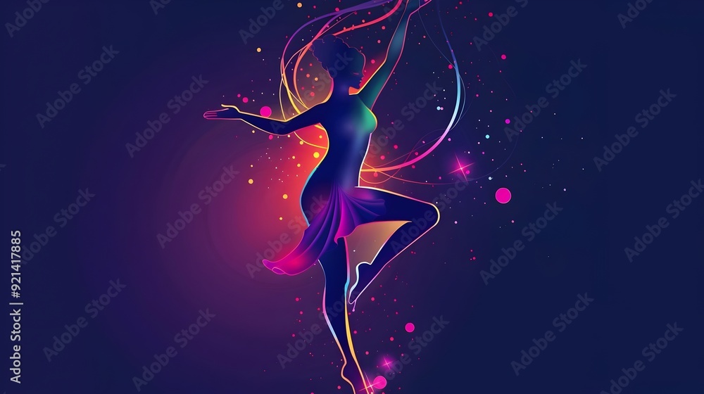 Obraz premium Ballet Dance logo vector design symbol,icon. Concept for dance club, dance studio. Gym, fitness, running trainer vector colorful logo. Active Fitness, sport, dance web icon and symbol