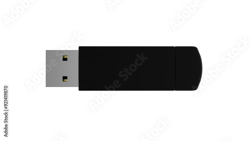 Fényképezés Black plastic flash drive without cap isolated on transparent and white background