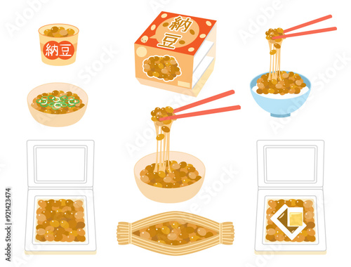 納豆のイラストのセット