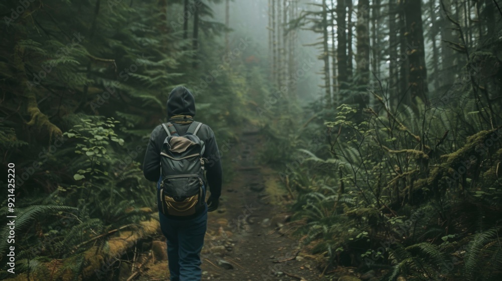 A lone hiker walking through a dense forest trail, discovering new paths and experiencing the freedom of nature and exploration A lone hiker walking through a dense forest trail, discovering new paths and experiencing the freedom of nature and exploration