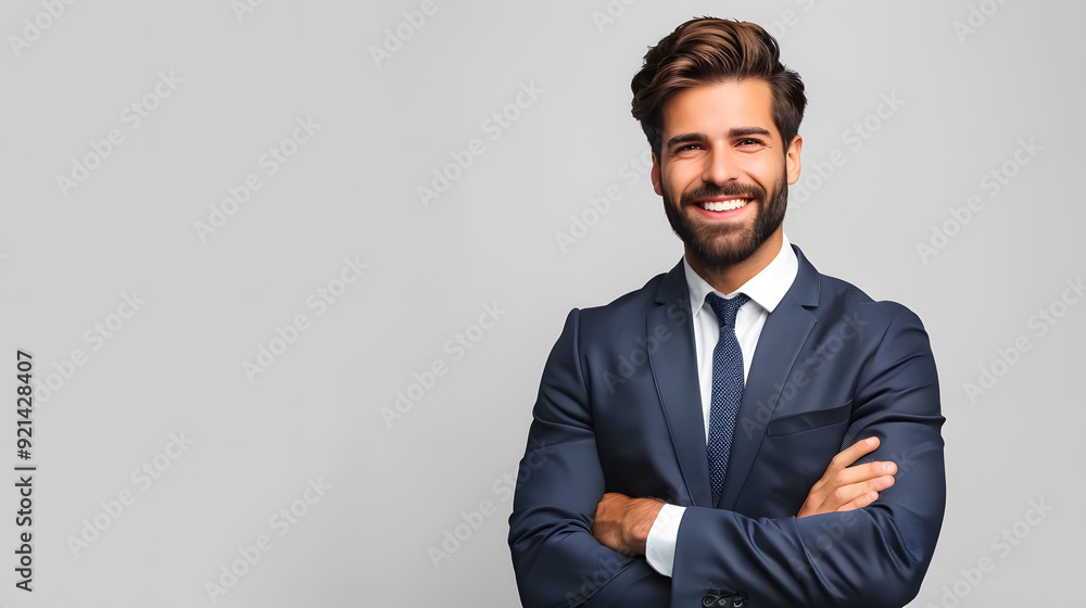 Happy businessman isolated, standing with crossed arms. Happy businessman isolated, standing with crossed arms.