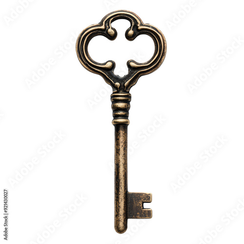 A gold key with a flower design on it