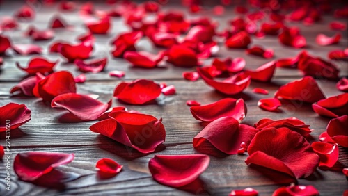 Vibrant red rose petals scattered on a surface creating a romantic ambiance , romance, celebration, love, Valentine's Day