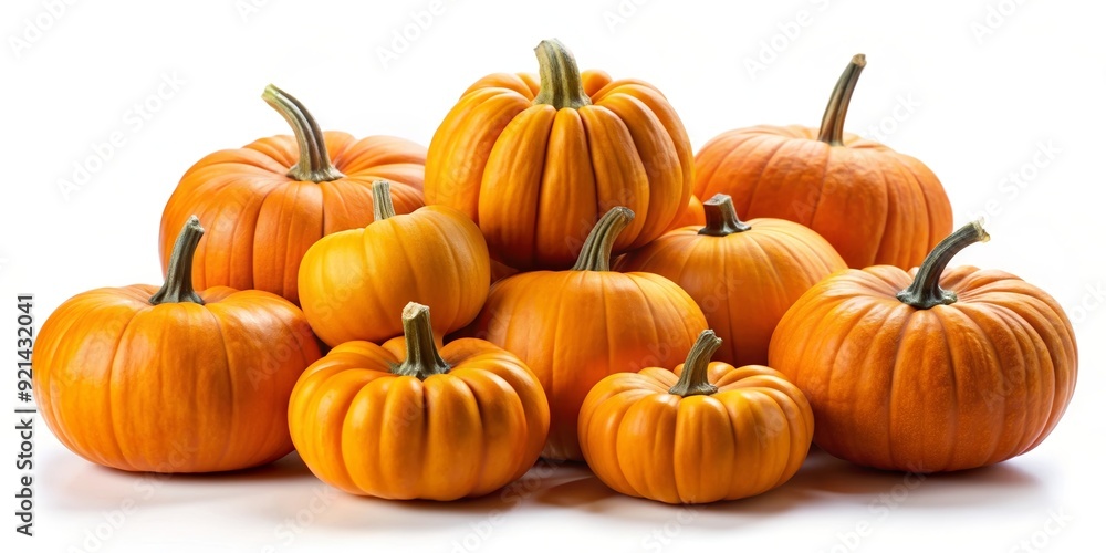 Cluster of pumpkins isolated on white background, pumpkin, autumn, harvest, seasonal, fall, orange, gourd, vegetable Cluster of pumpkins isolated on white background, pumpkin, autumn, harvest, seasonal, fall, orange, gourd, vegetable