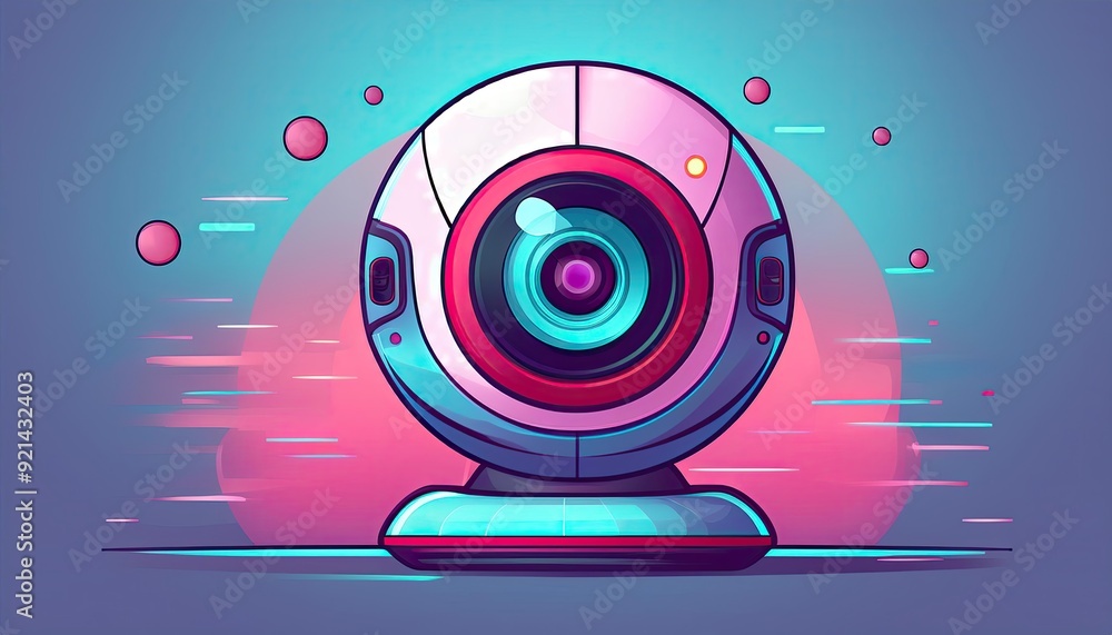 Obraz premium round portable web camera webcam, virtual video online broadcasting 