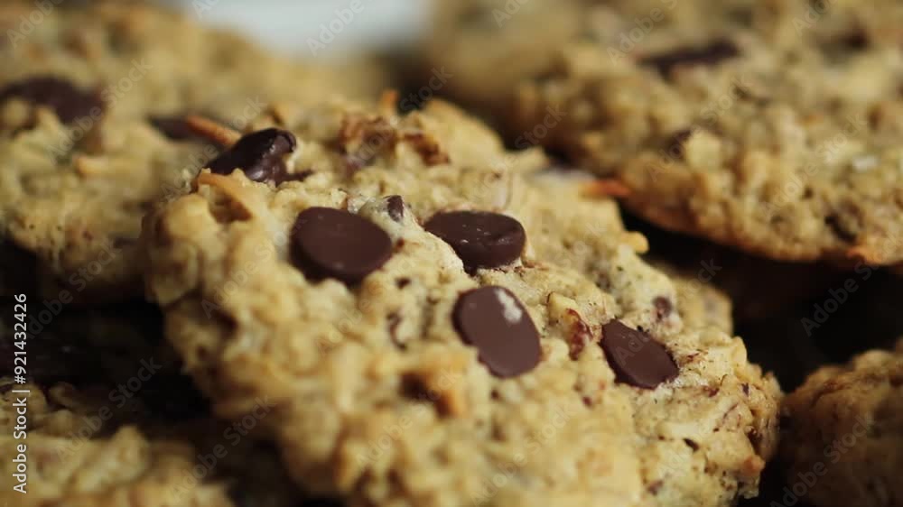 Close up of home made baked chocolate chip cookies Close up of home made baked chocolate chip cookies