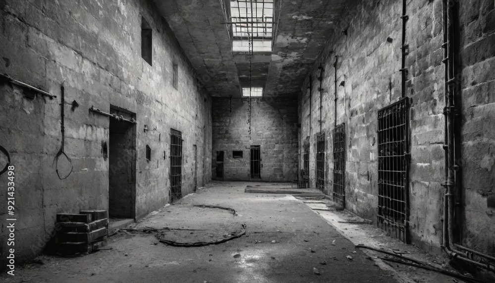 interior of an old dilapidated prison interior of an old dilapidated prison