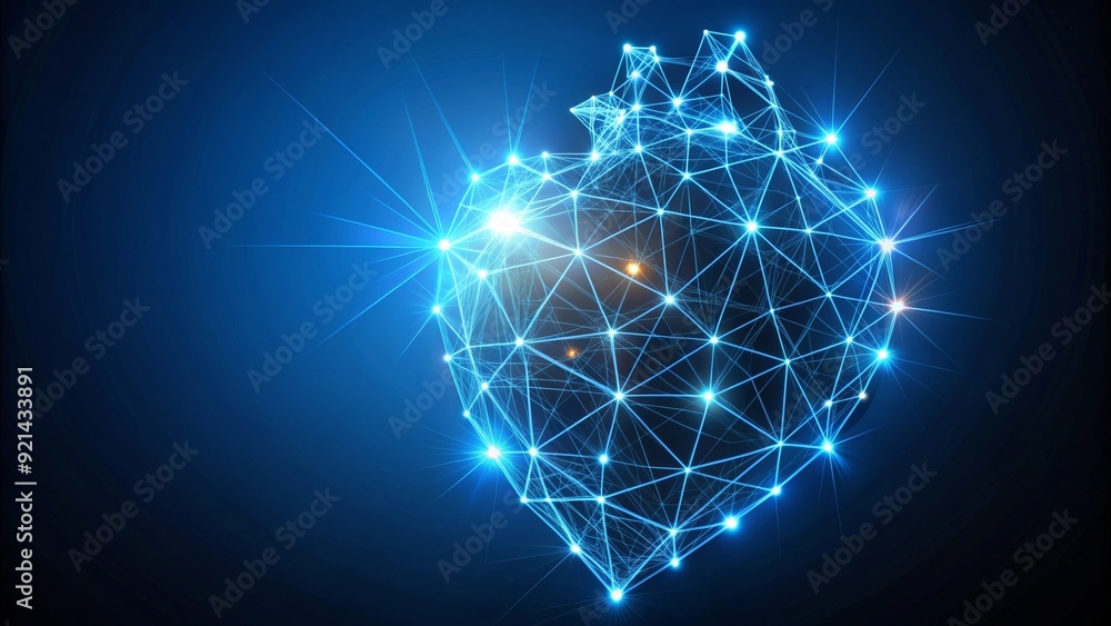 Fototapeta premium Polygonal heart structure with glowing cardiological network representing innovative medicine and technology, heartbeat