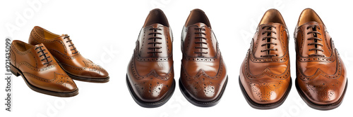 Untitled design - A set of Classic men's brogues in rich brown leather isolated on a transparent background photo