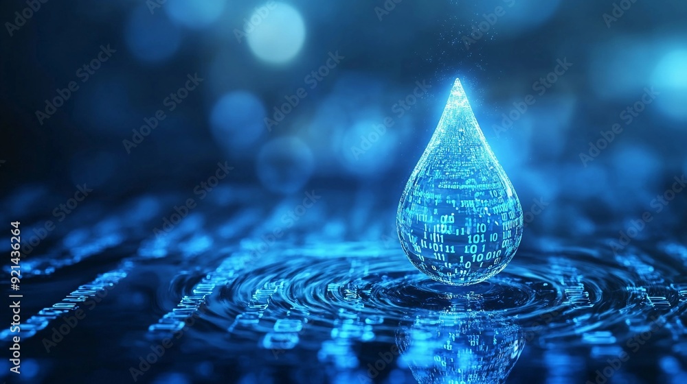 Digital Raindrop,digital water drop, A Visual Exploration of the Digital Age.Concept of big data, digital transformation, data science, technology, innovation, future, abstract art.