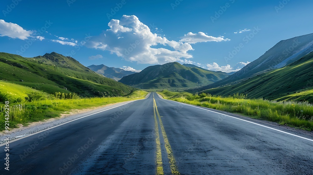 Naklejka premium Asphalt Road Through Mountain Valley