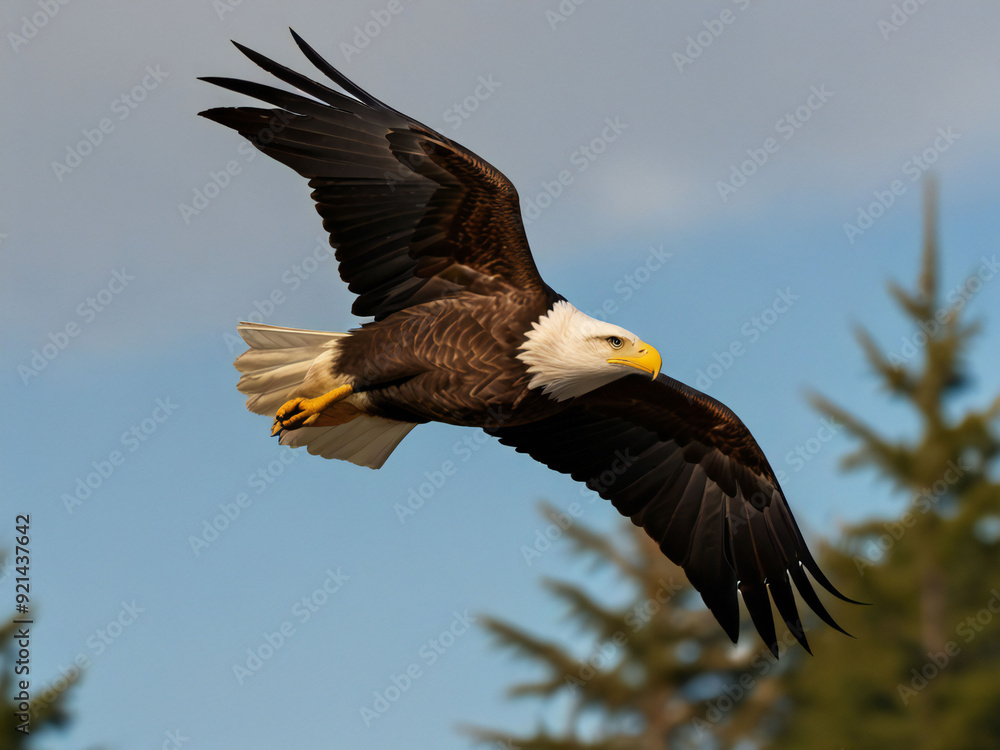 Obraz premium A bald eagle in flight