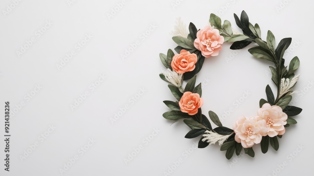 Bohemian wreath, pastel tones, lush flowers, elegant arrangement, light background Bohemian wreath, pastel tones, lush flowers, elegant arrangement, light background