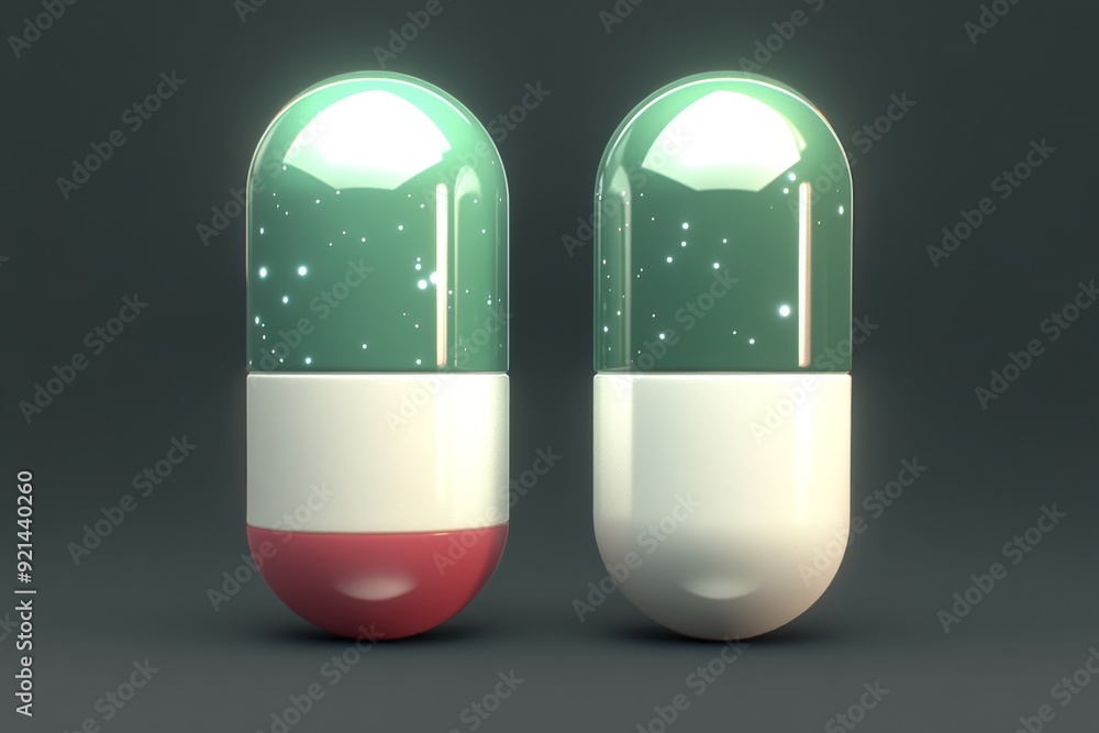 Close up of purple and white capsules focusing on the detailed design and texture of pharmaceutical products Close up of purple and white capsules focusing on the detailed design and texture of pharmaceutical products