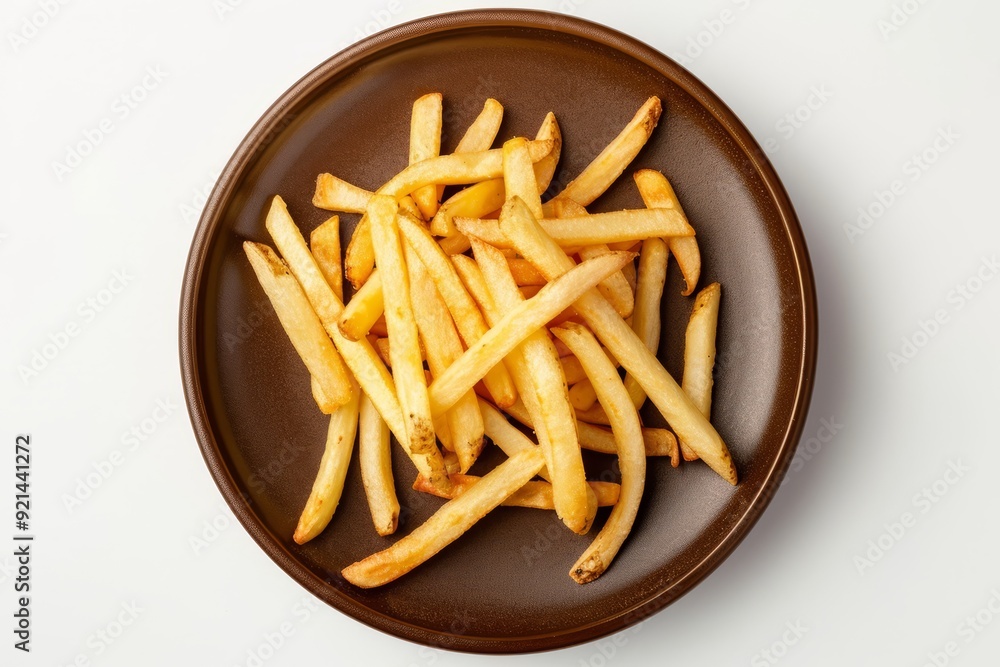 Top view on a French Fries on Brown Plate
