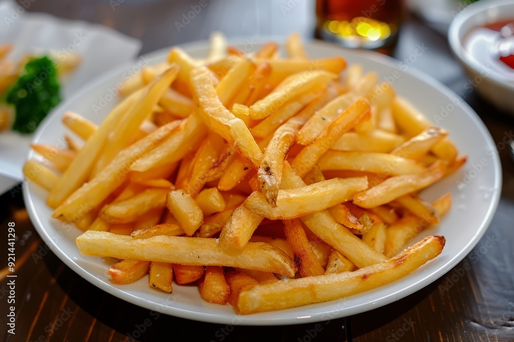 Crinkle-Cut French Fries with Ketchup on a Plate Crinkle-Cut French Fries with Ketchup on a Plate