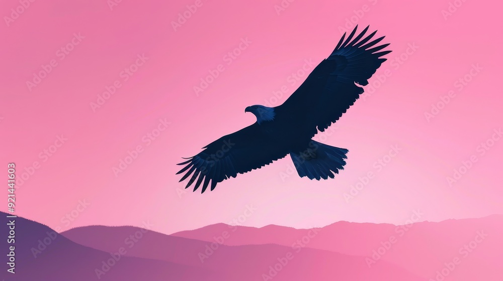 Fototapeta premium An eagle gliding through a serene sky, simple and clean, 2D vector, minimal detail, soft gradients