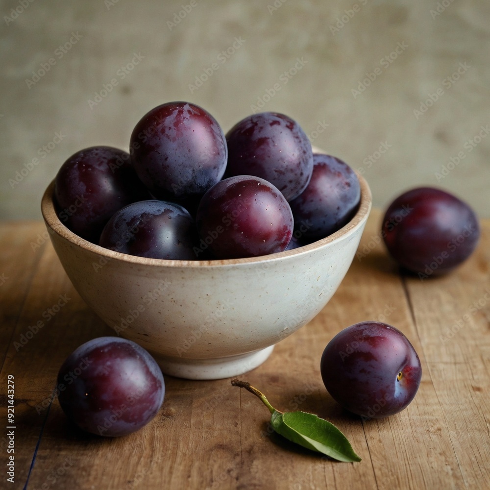 Obraz premium tasty delicious purple fresh plum fruit in a bowl 