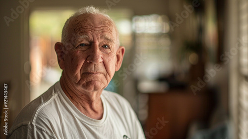 Caucasian elderly man wearing a T-shirt