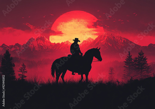 cowboy sunset silhouette