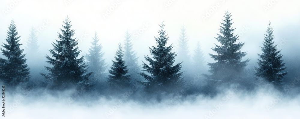 A serene winter scene featuring tall pine trees shrouded in mist, evoking a sense of tranquility and natural beauty. A serene winter scene featuring tall pine trees shrouded in mist, evoking a sense of tranquility and natural beauty.
