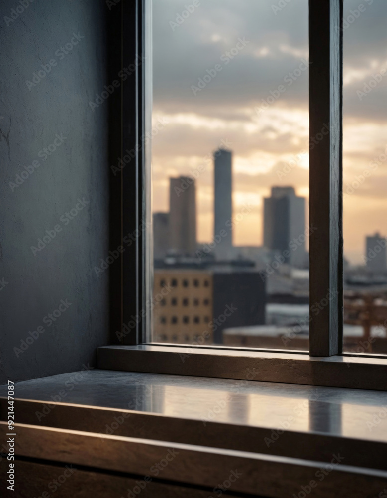 Obraz premium Wide Modern Windowsill with City View - Product Display Background