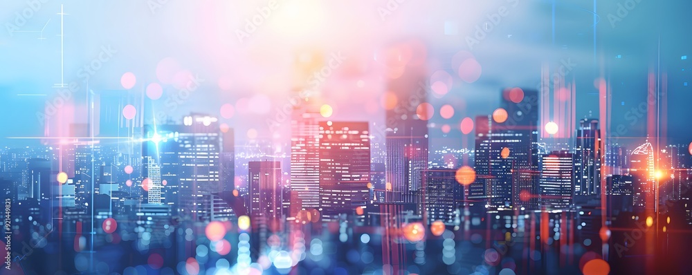 Fototapeta premium Cityscape at Night with Blurry Lights and Geometric Shapes