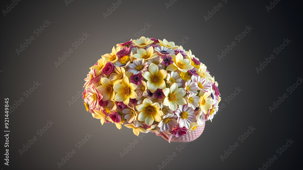 Brain made up of flowers side angle. Generative AI Brain made up of flowers side angle. Generative AI