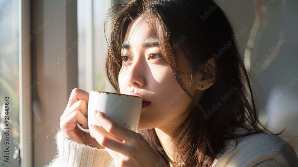 Japanese woman drinking coffee Japanese woman drinking coffee