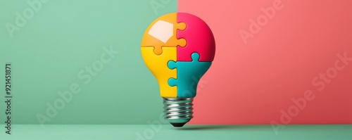 Lightbulb Puzzle Pieces on Green and Red Background.