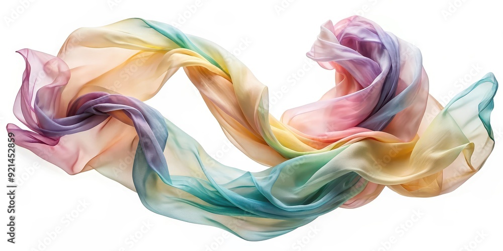Soft silk scarf in pastel colors gently waving in the air, silk, scarf, pastel, colors, gentle, wave, soft, delicate Soft silk scarf in pastel colors gently waving in the air, silk, scarf, pastel, colors, gentle, wave, soft, delicate
