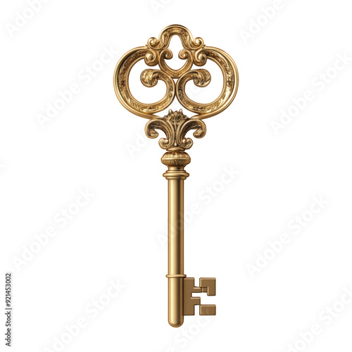 Golden Key With Intricate Designs And Polished Finish, Isolated On Transparent Png Background, Ideal For Game Treasure Chests And Secret Doors . Generative ai