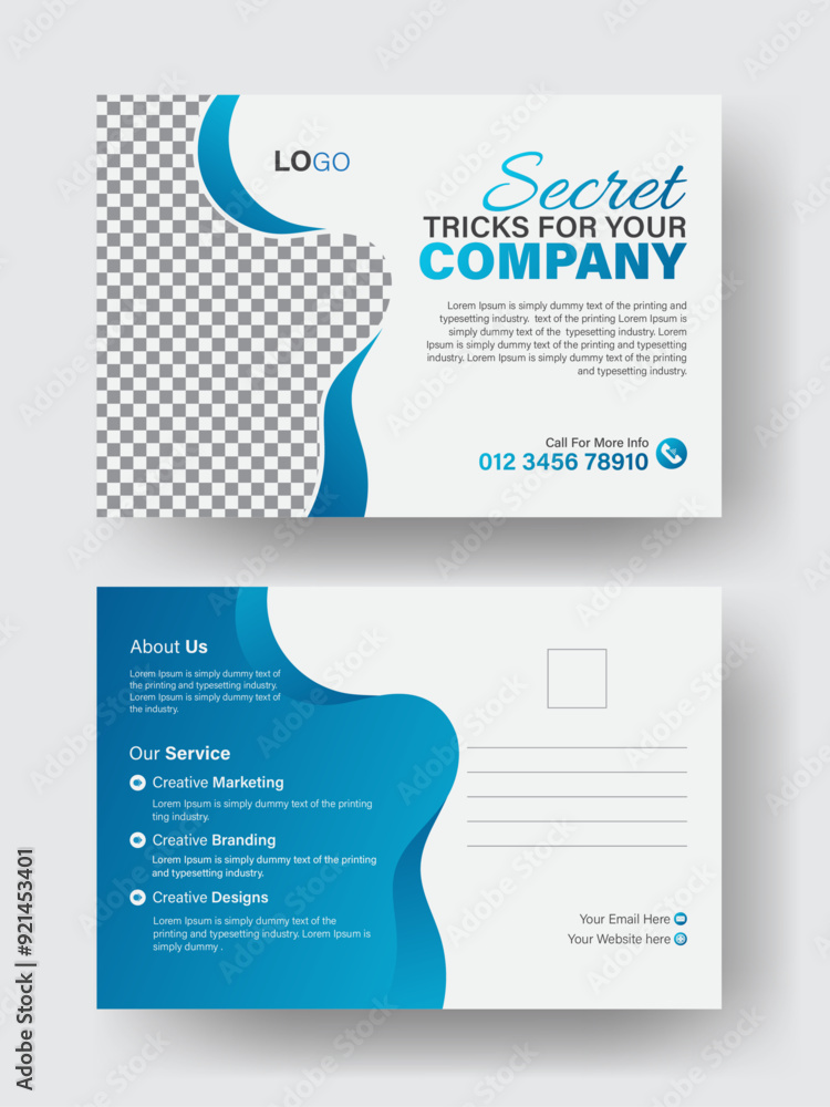 Marketing agency postcard design, Double sided layout, Business postcard template design, simple and clean modern minimal postcard.
Marketing agency postcard design, Double sided layout, Business postcard template design, simple and clean modern minimal postcard.