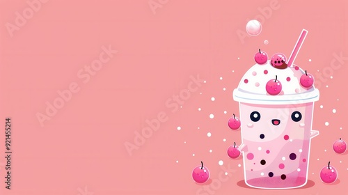 Bubble Tea Bliss. A cute boba wallpaper with high detail on a plain background. photo