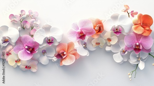 Wallpaper Mural Beautiful 3D colorful orchids on a clean white background, perfect for a brochure template with a delicate floral watermark Torontodigital.ca