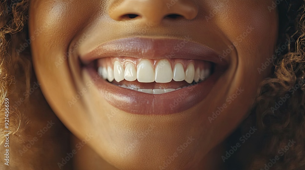 Close-up of a woman's face with a beaming smile, highlighting her perfect teeth. Close-up of a woman's face with a beaming smile, highlighting her perfect teeth.