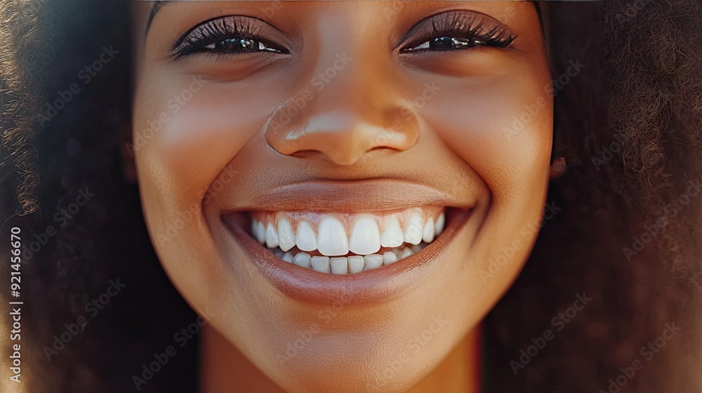 Close-up of a woman's face with a beaming smile, highlighting her perfect teeth. Close-up of a woman's face with a beaming smile, highlighting her perfect teeth.