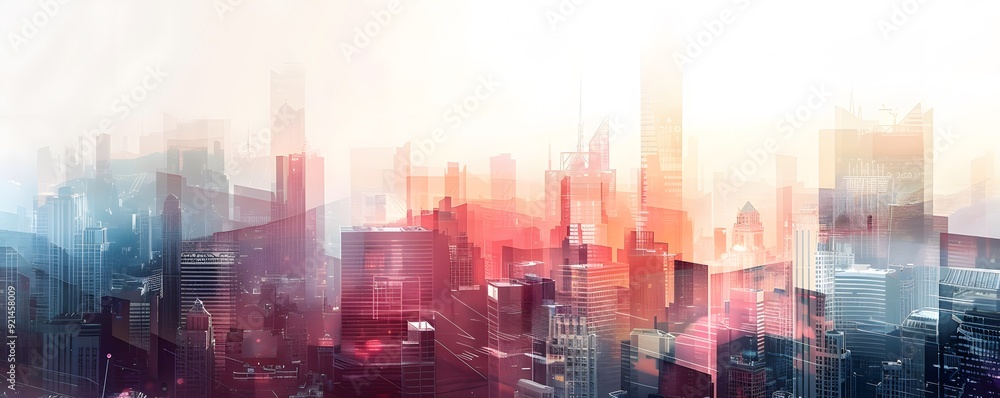 Abstract Cityscape with Overlapping Buildings and Warm Color Palette Abstract Cityscape with Overlapping Buildings and Warm Color Palette
