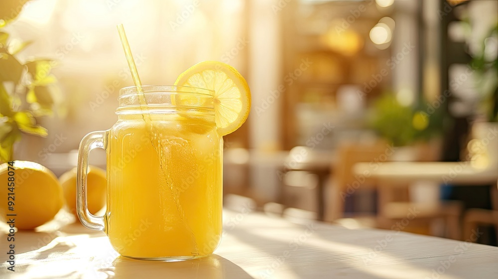 Honey lemon juice in a clear glass, with fresh lemon slices floating, set on a pristine white Honey lemon juice in a clear glass, with fresh lemon slices floating, set on a pristine white