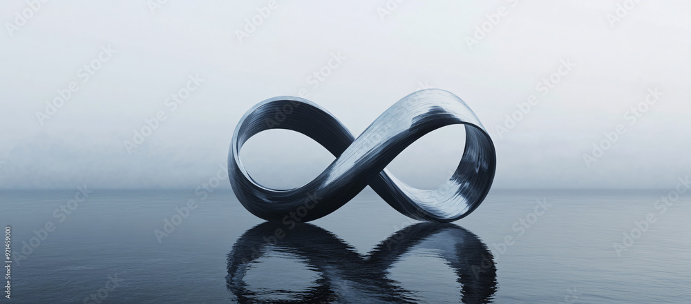 Infinite loop sculpture symbolizing endless time and quantum nature. Infinite loop sculpture symbolizing endless time and quantum nature.