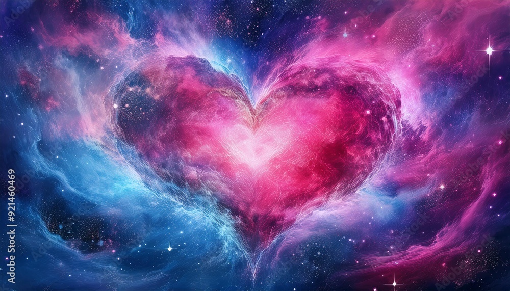 Heart-shaped nebula emitting a soft pink light, surrounded by tiny twinkling stars, with a Heart-shaped nebula emitting a soft pink light, surrounded by tiny twinkling stars, with a