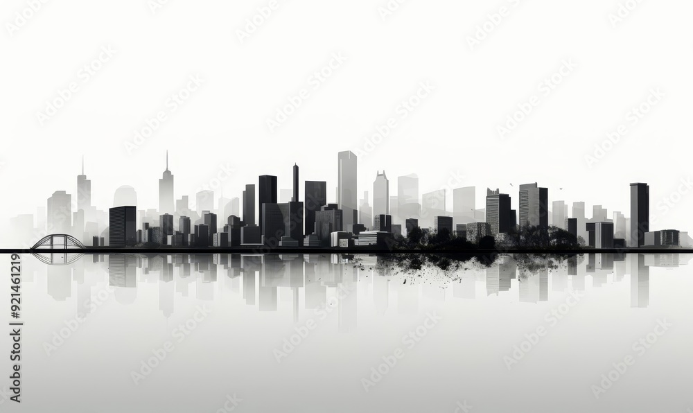 Fototapeta premium Black and white city skyline flat design, top view, urban landscape, 3D render, Complementary Color Scheme