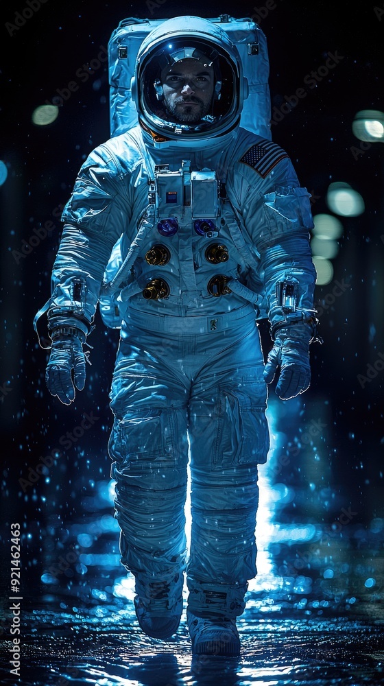 Fototapeta premium Astronauts walking on the lunar surface, space suit, Hyper-realistic photo, shot with Sony A7Rv, cinematic, Photo with copy space. 