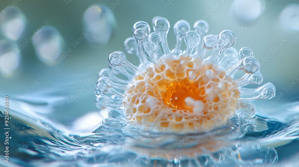 A detailed macro image capturing the intricate and vibrant formation of a water droplet, highlighting its unique structure and fluid dynamics. A detailed macro image capturing the intricate and vibrant formation of a water droplet, highlighting its unique structure and fluid dynamics.