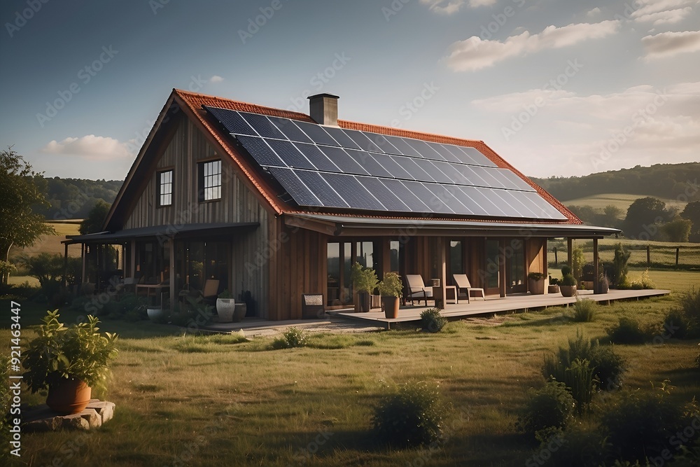 Energy efficient home with solar panels on the roof. Energy efficient home with solar panels on the roof.