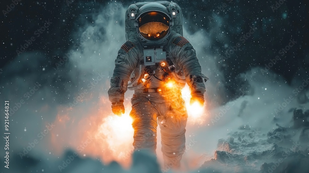 Fototapeta premium Astronauts walking on the lunar surface, space suit, Hyper-realistic photo, shot with Sony A7Rv, cinematic, Photo with copy space.
