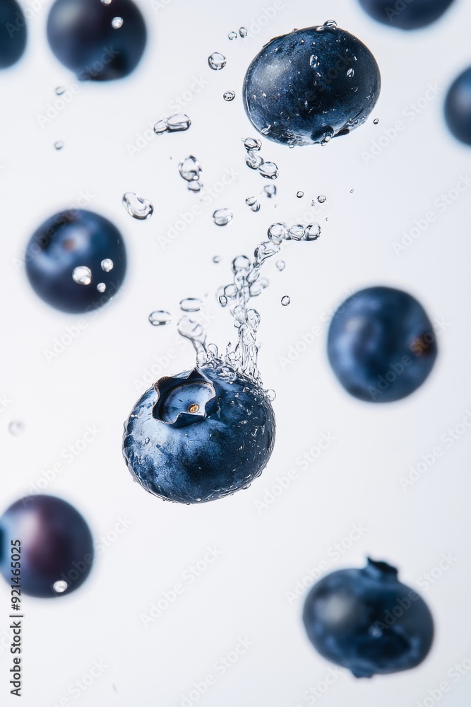 Northern Highbush Blueberry fruit levitating on a white background Northern Highbush Blueberry fruit levitating on a white background