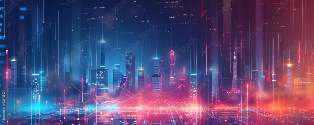 Futuristic Cityscape with Digital Overlays and Data Streams Futuristic Cityscape with Digital Overlays and Data Streams