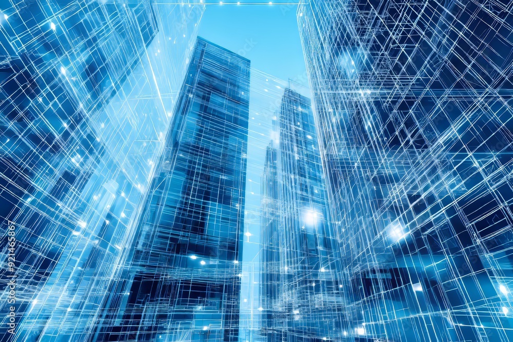 Futuristic Digital Skyscrapers in Virtual Cityscape Futuristic Digital Skyscrapers in Virtual Cityscape